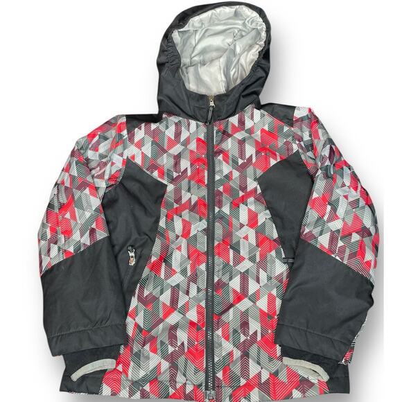 Lands End Squall Jacket Kids Large Hood Geometric Insulated Thumb Hole Pockets